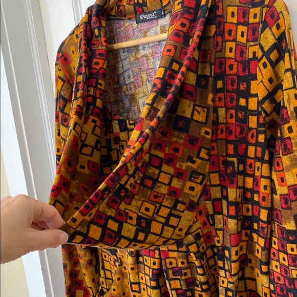 Papa Vancouver Geometric Long Tunic Cowl Neck Earthy Tones Long Sleeved Pockets - Picture 4 of 10